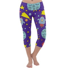 Card With Lovely Planets Capri Yoga Leggings by Hannah976