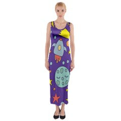 Card With Lovely Planets Fitted Maxi Dress by Hannah976