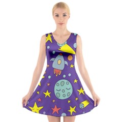 Card With Lovely Planets V-neck Sleeveless Dress by Hannah976