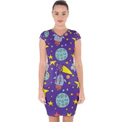 Card With Lovely Planets Capsleeve Drawstring Dress  by Hannah976