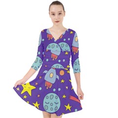 Card With Lovely Planets Quarter Sleeve Front Wrap Dress by Hannah976