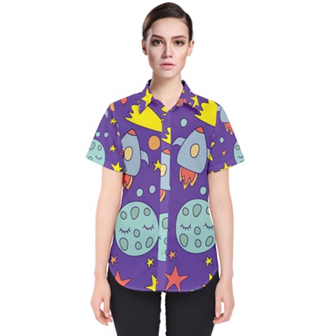 Card With Lovely Planets Women s Short Sleeve Shirt by Hannah976