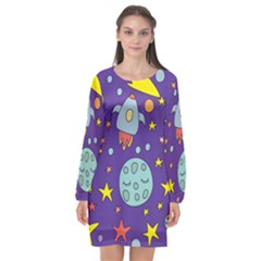 Card With Lovely Planets Long Sleeve Chiffon Shift Dress  by Hannah976