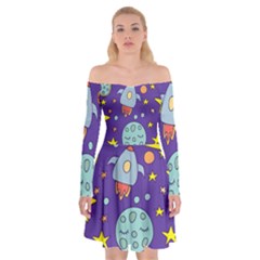 Card With Lovely Planets Off Shoulder Skater Dress by Hannah976