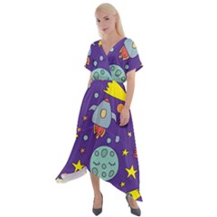 Card With Lovely Planets Cross Front Sharkbite Hem Maxi Dress by Hannah976