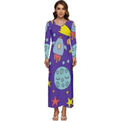 Card With Lovely Planets Long Sleeve Longline Maxi Dress by Hannah976