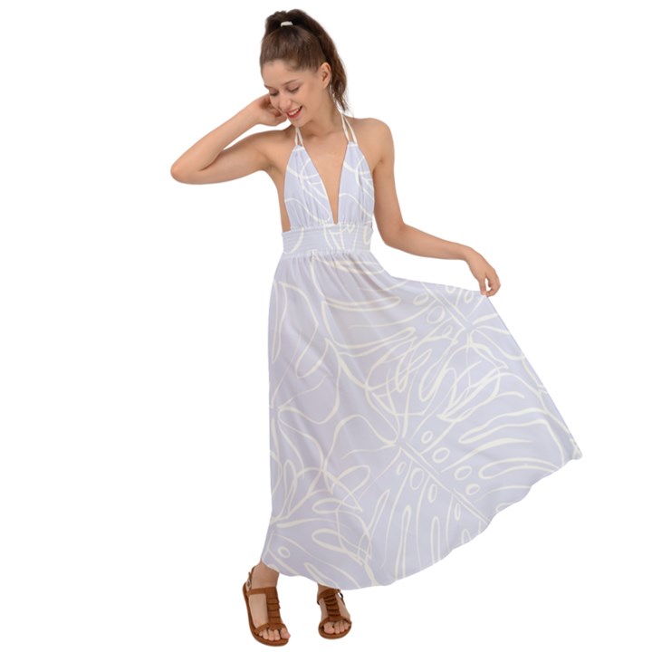 Tropical Monstera Backless Maxi Beach Dress