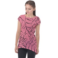 Pink Monstera Cap Sleeve High Low Top by ConteMonfrey