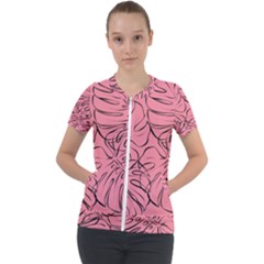 Pink Monstera Short Sleeve Zip Up Jacket by ConteMonfrey