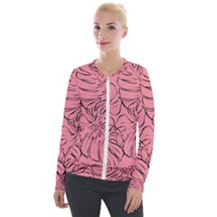 Pink Monstera Velvet Zip Up Jacket by ConteMonfrey