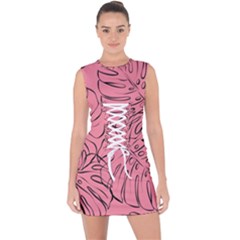 Pink Monstera Lace Up Front Bodycon Dress by ConteMonfrey