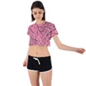 Pink Monstera Tie Back Short Sleeve Crop T-Shirt View1