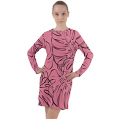 Pink Monstera Long Sleeve Hoodie Dress by ConteMonfrey