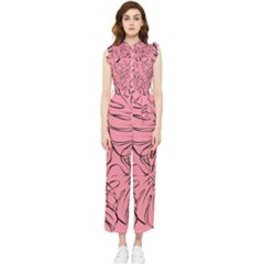 Pink Monstera Women s Frill Top Chiffon Jumpsuit by ConteMonfrey