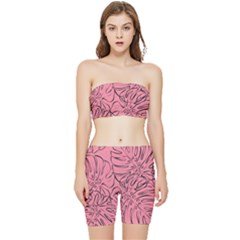 Pink Monstera Stretch Shorts And Tube Top Set by ConteMonfrey