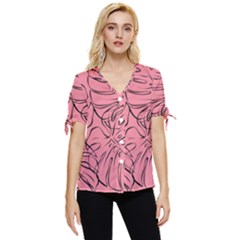 Pink Monstera Bow Sleeve Button Up Top by ConteMonfrey