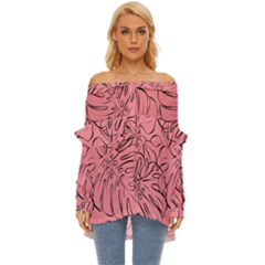 Pink Monstera Off Shoulder Chiffon Pocket Shirt by ConteMonfrey