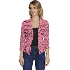 Pink Monstera Women s Casual 3/4 Sleeve Spring Jacket