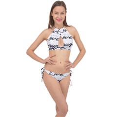 Live Love Laugh Monstera  Cross Front Halter Bikini Set