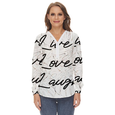 Live Love Laugh Monstera  Zip Up Long Sleeve Blouse by ConteMonfrey