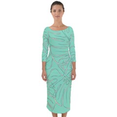 Ocean Monstera Quarter Sleeve Midi Bodycon Dress by ConteMonfrey