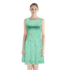 Ocean Monstera Sleeveless Waist Tie Chiffon Dress by ConteMonfrey