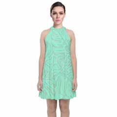 Ocean Monstera Velvet Halter Neckline Dress 