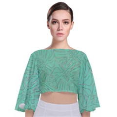 Ocean Monstera Tie Back Butterfly Sleeve Chiffon Top by ConteMonfrey