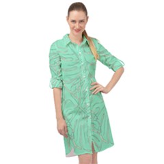 Ocean Monstera Long Sleeve Mini Shirt Dress by ConteMonfrey