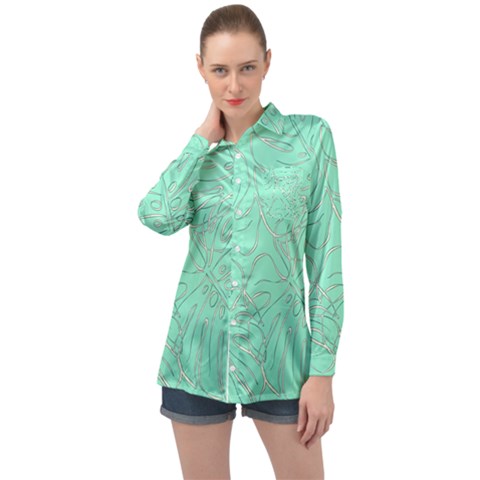 Ocean Monstera Long Sleeve Satin Shirt by ConteMonfrey