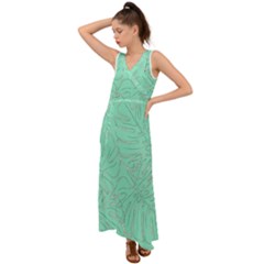 Ocean Monstera V-neck Chiffon Maxi Dress by ConteMonfrey