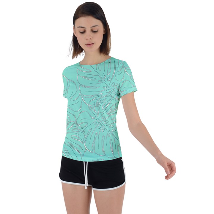 Ocean Monstera Back Circle Cutout Sports T-Shirt