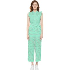 Ocean Monstera Women s Frill Top Chiffon Jumpsuit by ConteMonfrey