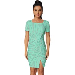 Ocean Monstera Fitted Knot Split End Bodycon Dress by ConteMonfrey