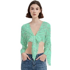 Ocean Monstera Trumpet Sleeve Cropped Top