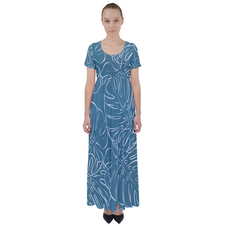 Monsteras High Waist Short Sleeve Maxi Dress