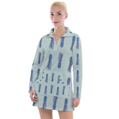 Blue King Pineapple  Women s Long Sleeve Casual Dress by ConteMonfrey