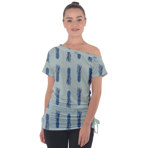 Blue King Pineapple  Off Shoulder Tie-up T-shirt by ConteMonfrey