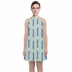 Blue King Pineapple  Velvet Halter Neckline Dress 