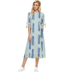 Blue King Pineapple  Bow Sleeve Chiffon Midi Dress by ConteMonfrey