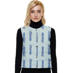 Blue King Pineapple  Women s Button Up Puffer Vest