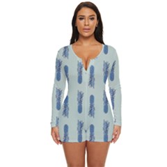 Blue King Pineapple  Long Sleeve Boyleg Swimsuit by ConteMonfrey