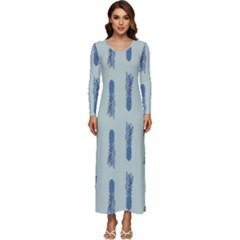 Blue King Pineapple  Long Sleeve Longline Maxi Dress by ConteMonfrey