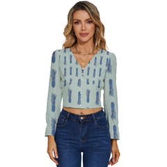 Blue King Pineapple  Long Sleeve V-neck Top by ConteMonfrey