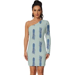 Blue King Pineapple  Long Sleeve One Shoulder Mini Dress by ConteMonfrey