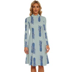 Blue King Pineapple  Long Sleeve Shirt Collar A-line Dress by ConteMonfrey