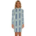 Blue King Pineapple  Long Sleeve Shirt Collar Bodycon Dress View1