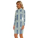 Blue King Pineapple  Long Sleeve Shirt Collar Bodycon Dress View2