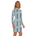 Blue King Pineapple  Long Sleeve Shirt Collar Bodycon Dress View3