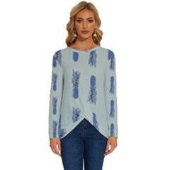 Blue King Pineapple  Long Sleeve Crew Neck Pullover Top by ConteMonfrey